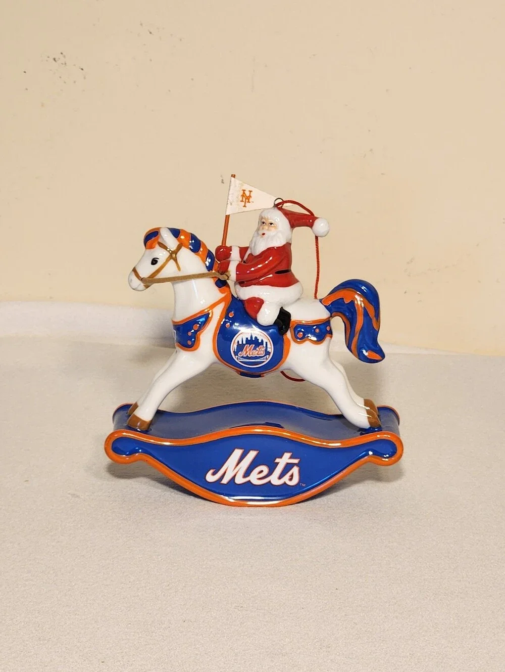 2007 Danbury Mint New York Mets Rocking Horse Santa Christmas Ornament In Box